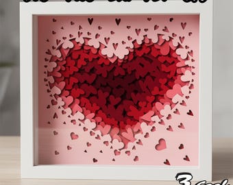 Scatola luminosa 3D con esplosione di cuore in formato SVG, modello di carta ritagliata a strati per San Valentino, scatola luminosa in carta per creazioni d'amore, SVG 3D fai da te romantico per Cricut e Silhouette