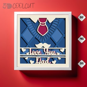Je t'aime papa 3D Shadow Box SVG, superposition de papier découpé pour Cricut et silhouette, idée cadeau DIY pour la fête des pères, conception de caisson lumineux pour papa SVG