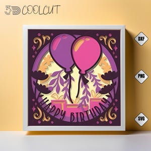 Balloon Birthday 3D Shadow Box Paper Cut SVG: DIY Decor (Digital Files)