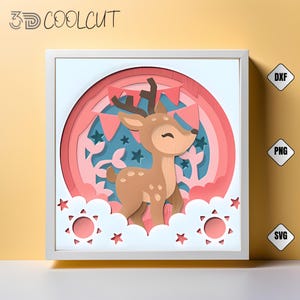 Schattig fawn 3D Shadow Box SVG, kinderkamer gelaagde papierkunst voor Cricut en silhouet, babykamerdecor, DIY 3D SVG