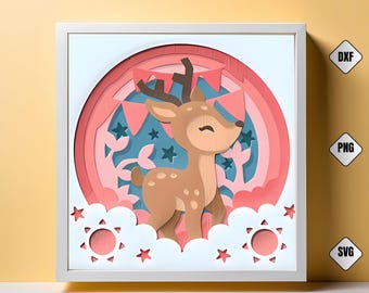 Cute Fawn 3D Shadow Box SVG,  Nursery Room Layered Paper Art for Cricut And Silhouette, Baby Room Decor, DIY 3D SVG