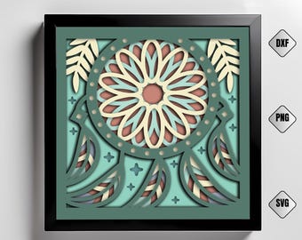 Boho Dreamcatcher Schattenbox SVG: Papierschnitt Lichtbox (Digitale Datei)