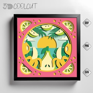 Summer Fruit 3D Shadow Box Paper Cut, Layered Papercut SVG for Cricut and Silhouette, Tropical Summer Decor, DIY Fruit Wall Art Template