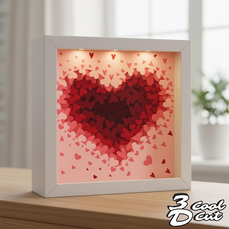Heart Explosion 3D Shadow Box SVG, Valentine Layered Paper Cut Template ...