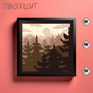 Caja de luz 3D SVG de bosque denso, caja de sombras en capas, decoración natural para el hogar, archivo de Cricut y Silhouette, arte de bosque DIY, decoración de pared forestal