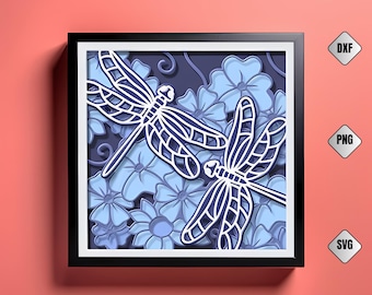 Dragonfly 3D Shadow Box SVG: Layered Papercut File