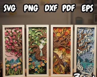 Scatola delle ombre con paesaggi delle quattro stagioni in formato SVG, design continuo con taglio su carta a strati in 3D, regalo per decorazioni murali primavera estate autunno inverno, fai da te in 3D con Cricut