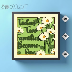 Heute werden zwei Familien eins 3D SVG, Hochzeits-Schattenbox Geschenk, geschichteter Familien Einheit Papierschnitt für Cricut und Silhouette, gemischtes Familiendekor
