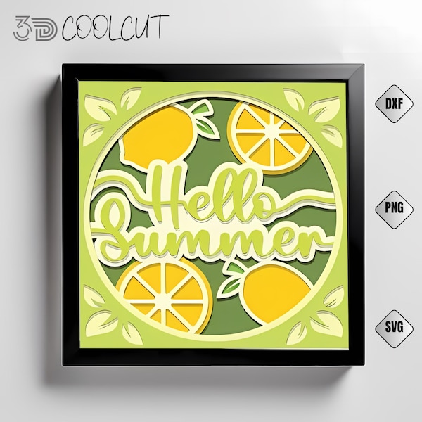 Lemon 3D Shadow Box Paper Cut SVG, Citrus Fruit Layered Art, DIY Lemon Decor, Cricut & Silhouette Files, Summer Home Decor, Fruit Paper Cut