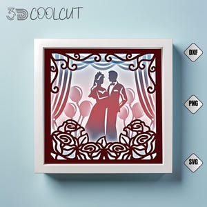 Bride and Groom 3D Shadow Box SVG: Layered Paper Cut File