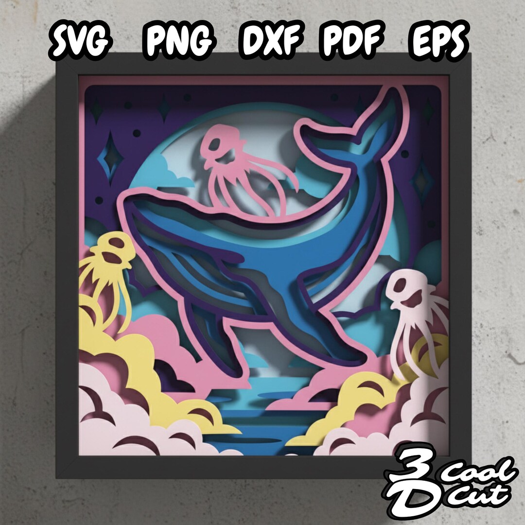 Magical Humpback Whale 3D Shadow Box SVG, Ocean Layered Papercut Design ...