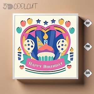 Cupcake Birthday 3D Shadow Box: Layered Papercut (SVG DXF PDF)