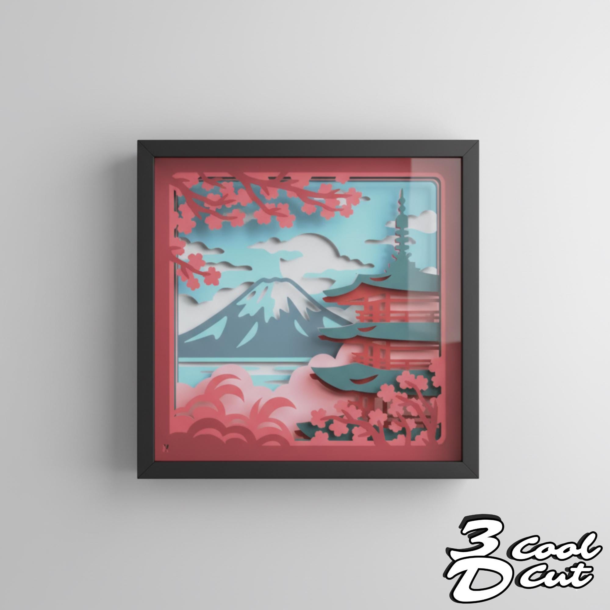 Mount Fuji 3D Shadow Box SVG, Japanese Pagoda Layered Papercut Art ...