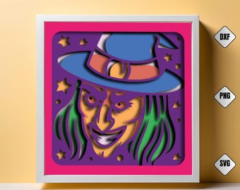 Creepy Witch Face Shadow Box SVG: Halloween Haunted Decor (DIY File)