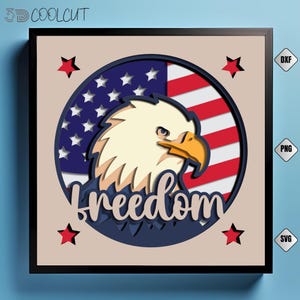 Águila americana patriótica en papel 3D SVG recortado, diseño de águila estadounidense en capas para Cricut y Silhouette, caja de sombra 3D, decoración del Día de la Independencia