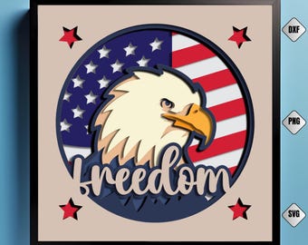 Águia americana 3D recortada em papel SVG: design de caixa de sombra patriótica (arquivos digitais incluídos)