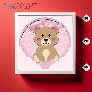 Baby Bear 3D Shadow Box SVG | Layered Paper Cut Files for Cricut, Silhouette, Glowforge | Baby Nursery Wall Art | DIY Baby Shower Gift