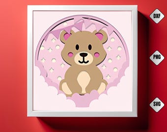 Baby Bear 3D Shadow Box SVG: Nursery Wall Art (Digital Download)