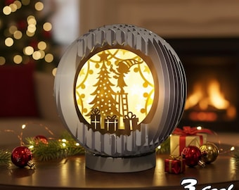 Christmas Pop Up Folded 3D Paper Art SVG, Festive Papercut Decoration Design, Mini Light Box Winter Papercraft SVG for Cricut and Silhouette