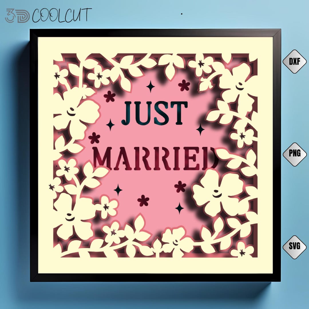 Just Married 3D Paper Cut SVG: Wedding Couple Shadow Box (DIY Template ...