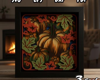 Pumpkin Harvest Shadow Box SVG, 3D Autumn Papercut Template, Halloween Thanksgiving Farmhouse Wall Art Cricut And Silhouette Files Decor