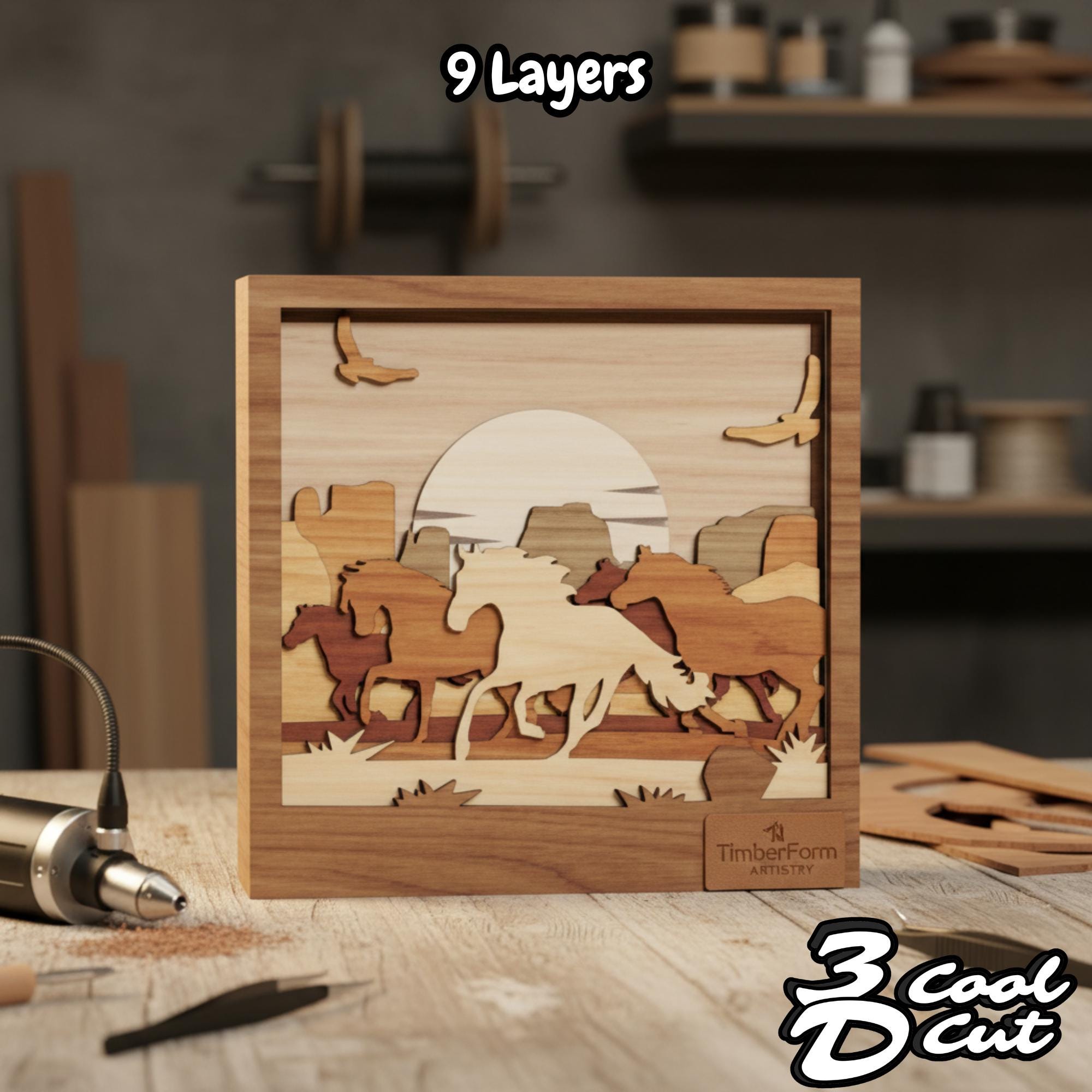 Layered Wood Scene Laser Cut Bundle SVG, 9 3D Nature Landscape Designs ...