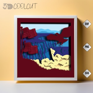 Scatola luminosa con motivo a cascate del Niagara in formato SVG, carta tagliata a strati 3D per Cricut e Silhouette, decorazione di monumenti degli Stati Uniti, modello fai da te per scatola luminosa da viaggio
