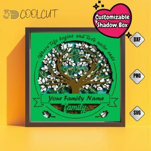 Personalized Family Tree Shadow Box SVG: Custom Name Paper Cut