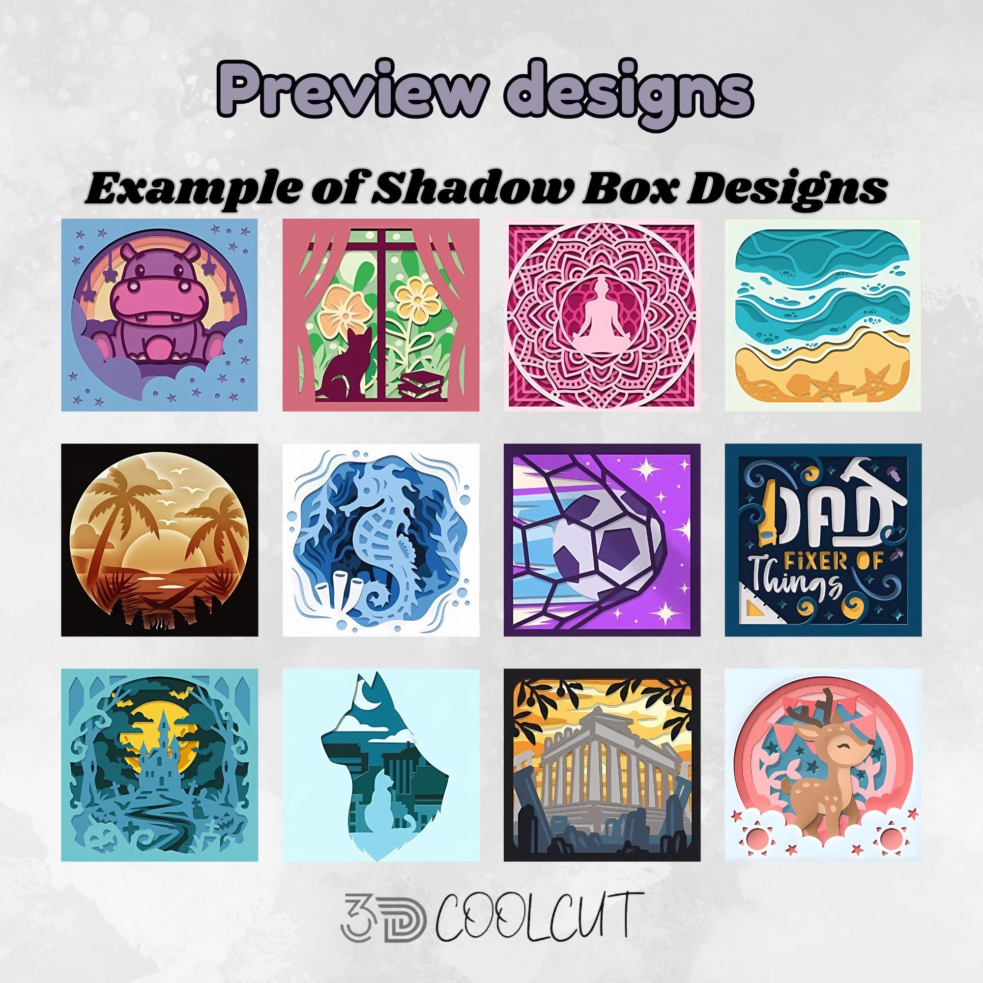 3D Shadow Box SVG Bundle, 50 3D Papercut Svg, DIY Light Box Paper Craft ...