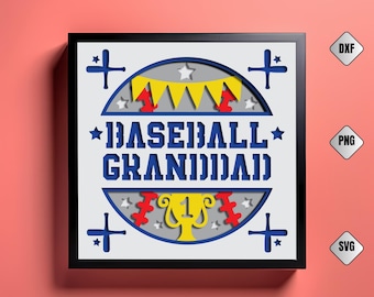 Baseball Grandad 3D Shadow Box SVG: Father's Day Papercut (Digital Download)