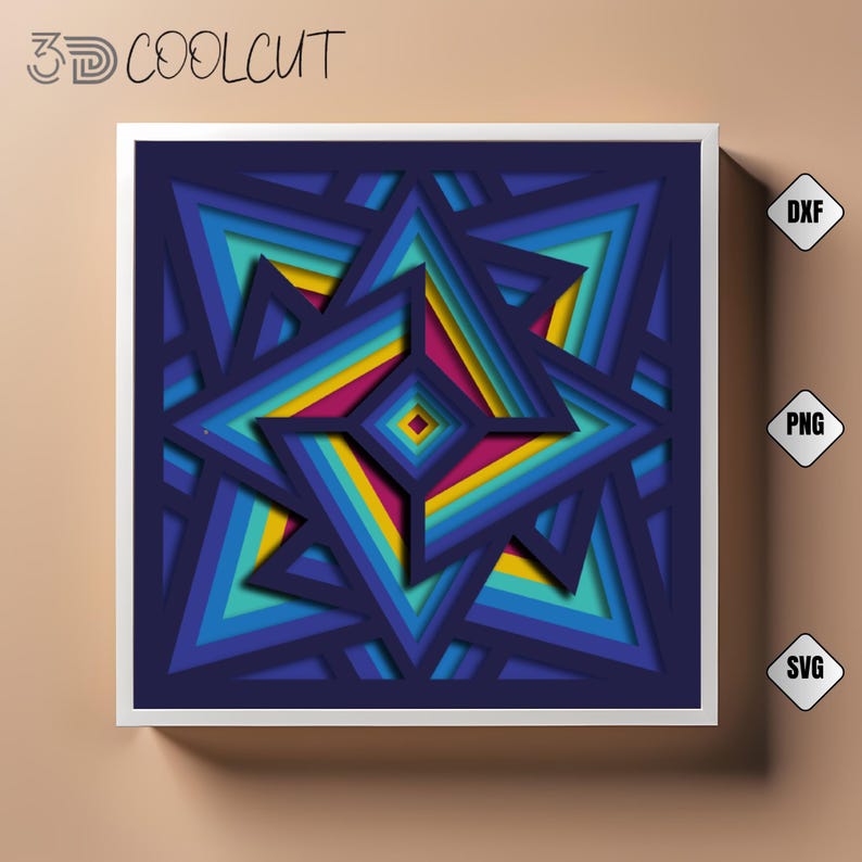 3D Light Box Geometric Shape Paper Cut SVG featuring abstract modern shapes in layered paper design, ideal for Cricut and Silhouette cutting machines. This geometric light box is perfect for minimalist wall decor, modern DIY projects, or creative gift making. Includes multiple file formats and separated layers for smooth crafting. A trendy and clean design for art lovers, modern home decoration, and crafters who enjoy precision paper cutting.