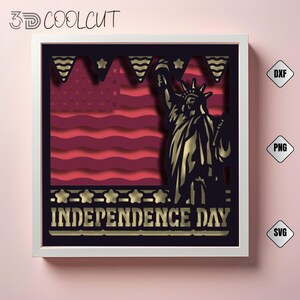 Caja de sombras 3D SVG de la Estatua de la Libertad, recorte de papel en capas del Día de la Independencia, caja de luz patriótica para Cricut y Silhouette, decoración del 4 de julio de EE. UU.