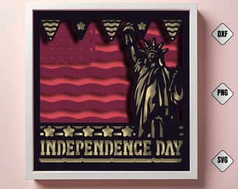 Caixa de Sombra 3D da Estátua da Liberdade SVG: Decoração Patriótica dos EUA (23x23 cm, Download Digital)