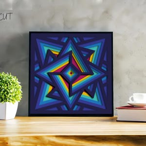 3D Light Box Geometric Shape Paper Cut SVG featuring abstract modern shapes in layered paper design, ideal for Cricut and Silhouette cutting machines. This geometric light box is perfect for minimalist wall decor, modern DIY projects, or creative gift making. Includes multiple file formats and separated layers for smooth crafting. A trendy and clean design for art lovers, modern home decoration, and crafters who enjoy precision paper cutting.