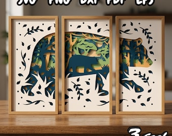 Bear 3D Shadow Box SVG, Layered Papercraft Forest Wildlife Animal, Art Nature Wall Decor, Handmade Craft Design for Cricut Home Decoration