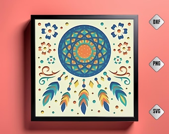 Traumfänger 3D Light Box SVG: Geschichteter Papierschnitt, Boho Decor