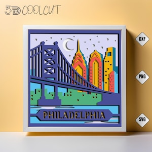 Philadelphia 3D Shadow Box SVG, City Skyline Paper Cut, Cricut and Silhouette File, Landmark Decor, Philadelphia Souvenir, Shadow Box Gifts