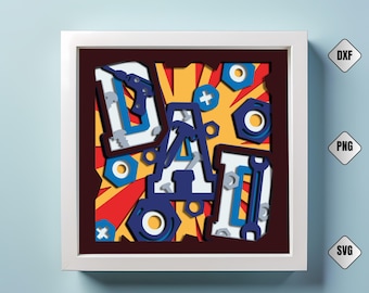 DAD with Tools 3D Shadow Box SVG, DIY Father's Day Shadow Box, gelaagd papier gesneden voor Cricut en Silhouette, 3D Dad Workshop Decor, Dad Decor
