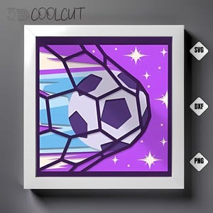 Caixa de sombra 3D de bola de futebol SVG, corte de papel em camadas, decoração esportiva faça você mesmo, arte de parede de futebol, arquivo Cricut e Silhouette, presente para fãs de futebol