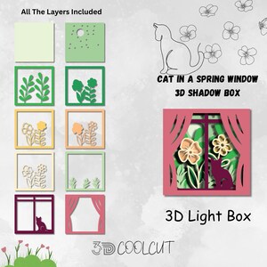 Cat in a Spring Window 3D Shadow Box, Floral Layered Paper Cut for Cricut And Silhouette, Cute Pet Spring Scene, DIY Papercraft Decor