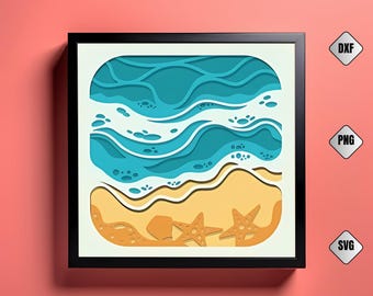 Tropical Beach 3D Shadow Box SVG: DIY Paper Cut Ocean Scene