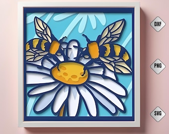 Caja de sombras de abejas: SVG de corte de papel floral, decoración primaveral DIY