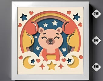 Baby Bear 3D Shadow Box SVG: Nursery Room Paper Art