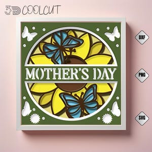 Mama i dziecko motyl 3D Shadow Box SVG, warstwowe wycinanie papieru dla Cricut i Silhouette, prezent na dzień matki DIY, projekt motyla mama dziecko SVG