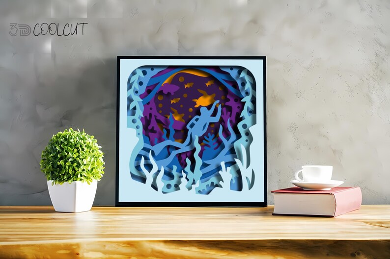 3D Ocean Shadow Box SVG: Scuba Diver Layered Paper Cut File - Etsy