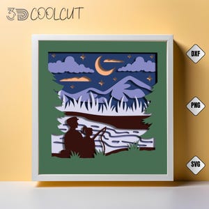 Vater und Tochter Angeln 3D Schatten Box SVG, Outdoor Papa Dekor für Cricut und Silhouette, Schicht Papierschnitt Design, DIY Light Box SVG Datei