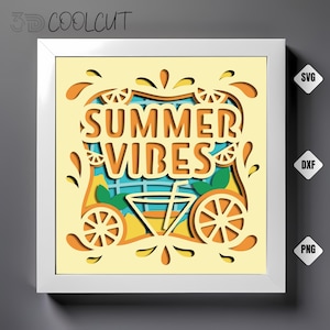 Scatola luminosa 3D con effetto ombra in formato SVG per cocktail Summer Vibes, ritaglio di carta per drink tropicali, decorazioni estive fai da te con Cricut, scatola luminosa Beach Vibes, file di taglio SVG a strati