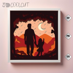 Vater und Tochter 3D Light Box SVG, Schattenbox, geschichteter Papierschnitt für Cricut und Silhouette, DIY Vatertagsdekor, Papa 3D Schattenbox Kunst