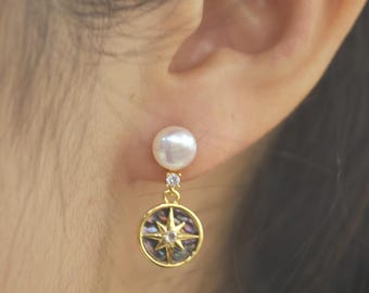 Iridescent Abalone Shell Earrings, Octagon Star Pearl Dangle Earrings, Gold Plated Dainty Jewelry,  Gift for Her, Birthday Mother’s Day