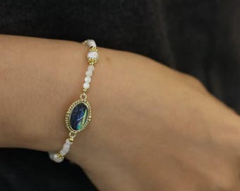 Abalone Shell Pearl Bracelet, 14K Gold Plated Chain Bracelet, Ocean Jewelry Gift for Her
